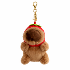 Brown Capybara Plush Bag Charm with Strawberry Hoodie