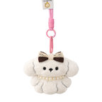 White Puppy Plush Bag Charm with Bow & Necklace Detail