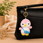 Pink Penguin Plush Bag Charm with Blue Fish Pouch