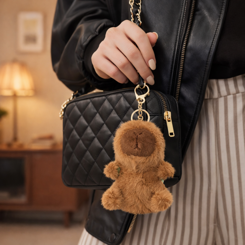 Brown Capybara Plush Bag Charm with Turtle Backpack