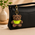 Brown Teddy Bear Plush Bag Charm with Neon Green T-Shirt