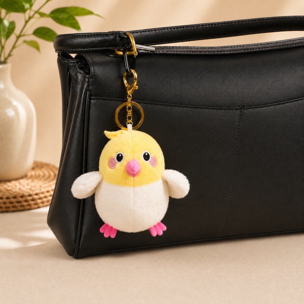 Yellow Chick Plush Bag Charm with Fluffy Wings