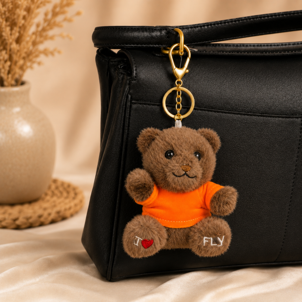 Brown Teddy Bear Plush Bag Charm with Orange T-Shirt