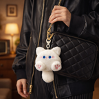 White Cat Plush Bag Charm with Blue Eyes, Pink Paws & Tail