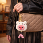 Bear & Pig Plush Bag Charm with Pink Strap & Tassels