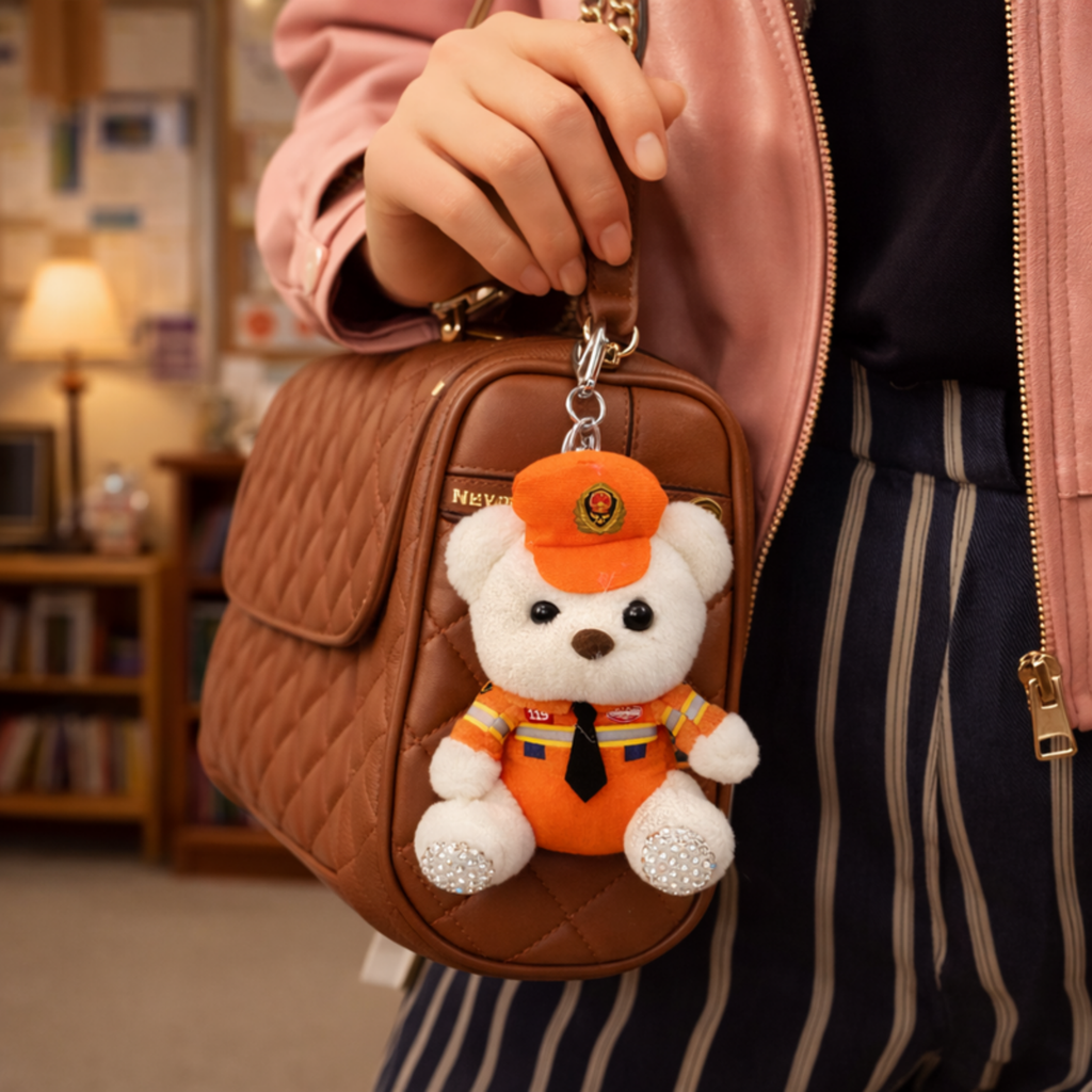 White Emergency Rescue Teddy Plush Bag Charm with Crystal Paw