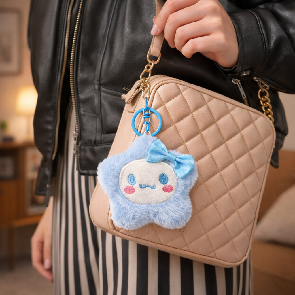 Blue Star Plush Bag Charm with Blue Bow