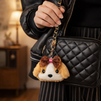 Cream Golden Brown Puppy Plush Bag Charm with Polka Dot Bow
