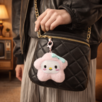 Pink Star Plush Bag Charm with Blue Bow