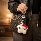 White Cat Plush Bag Charm with Red Bow