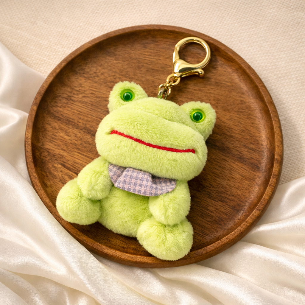 Green Frog Plush Bag Charm with Scarf