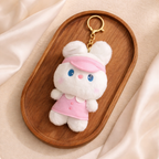 White Bunny Plush Bag Charm with Pink Dress & Headband