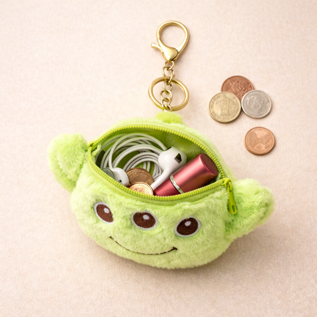 Green Alien Plush Bag Charm with Zipper Pouch