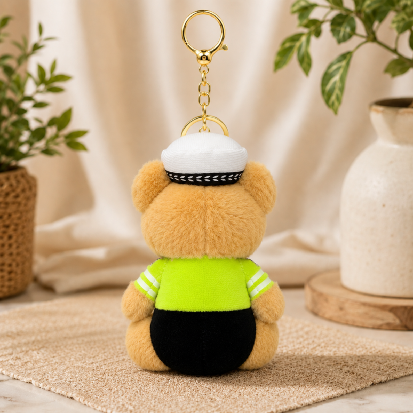 Brown Traffic Teddy Plush Bag Charm with Green Uniform