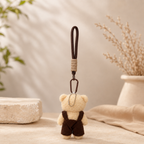 Beige Teddy Plush Keychain with Brown Overalls