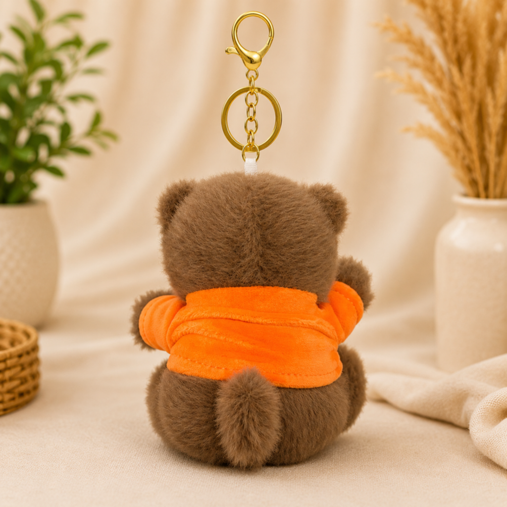 Brown Teddy Bear Plush Bag Charm with Orange T-Shirt