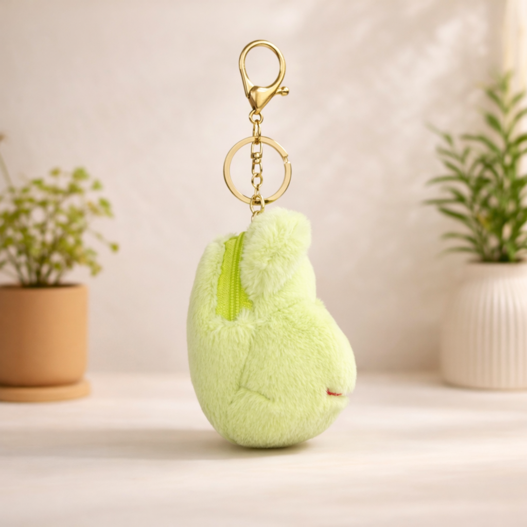 Green Frog Plush Bag Charm with Zipper Pouch