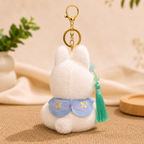 White Bunny Plush Bag Charm with Blue Cape & Tassel