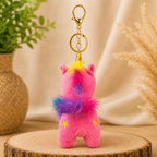 Magenta Unicorn Plush Bag Charm with Rainbow Mane & Gold Horn