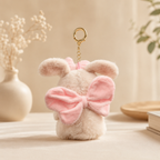Cream Pink Bunny Plush Bag Charm with Bow & Heart Paws