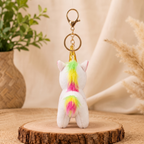 White Unicorn Plush Bag Charm with Rainbow Mane & Gold Horn