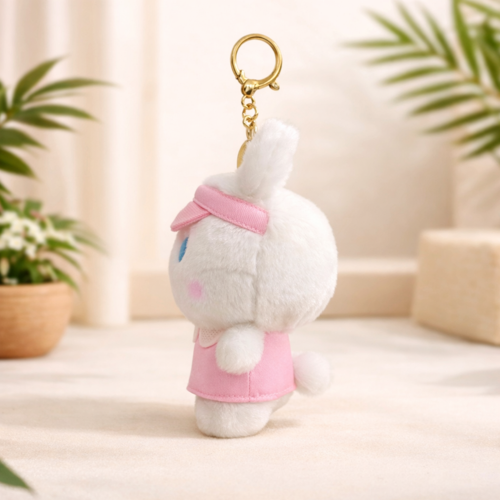 White Bunny Plush Bag Charm with Pink Dress & Headband