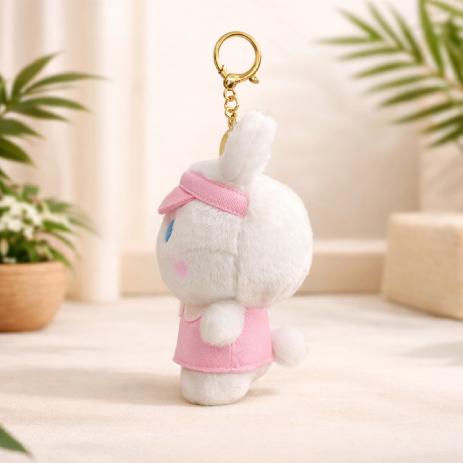 White Bunny Plush Bag Charm with Pink Dress & Headband