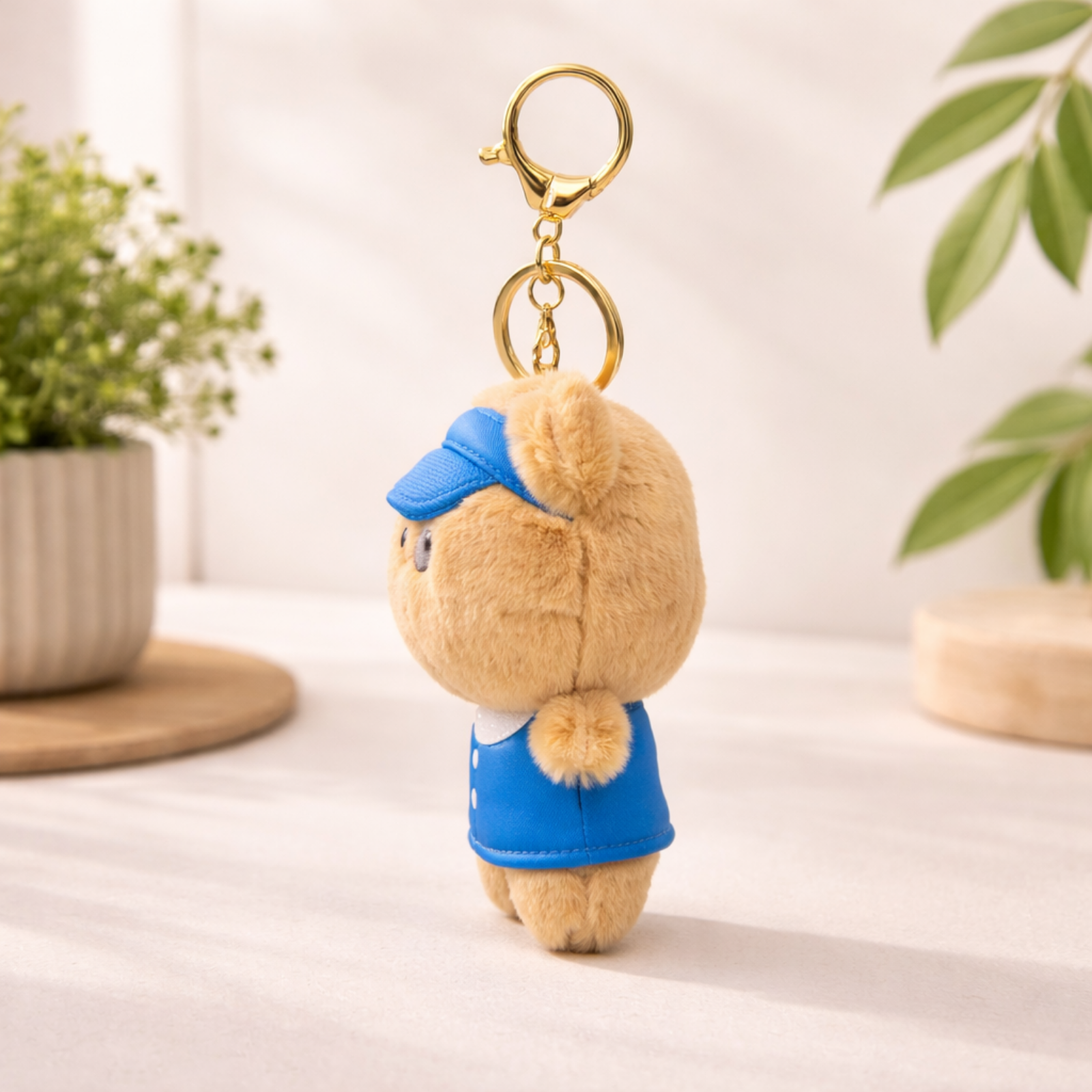 Brown Teddy Plush Bag Charm with Blue Dress & Headband