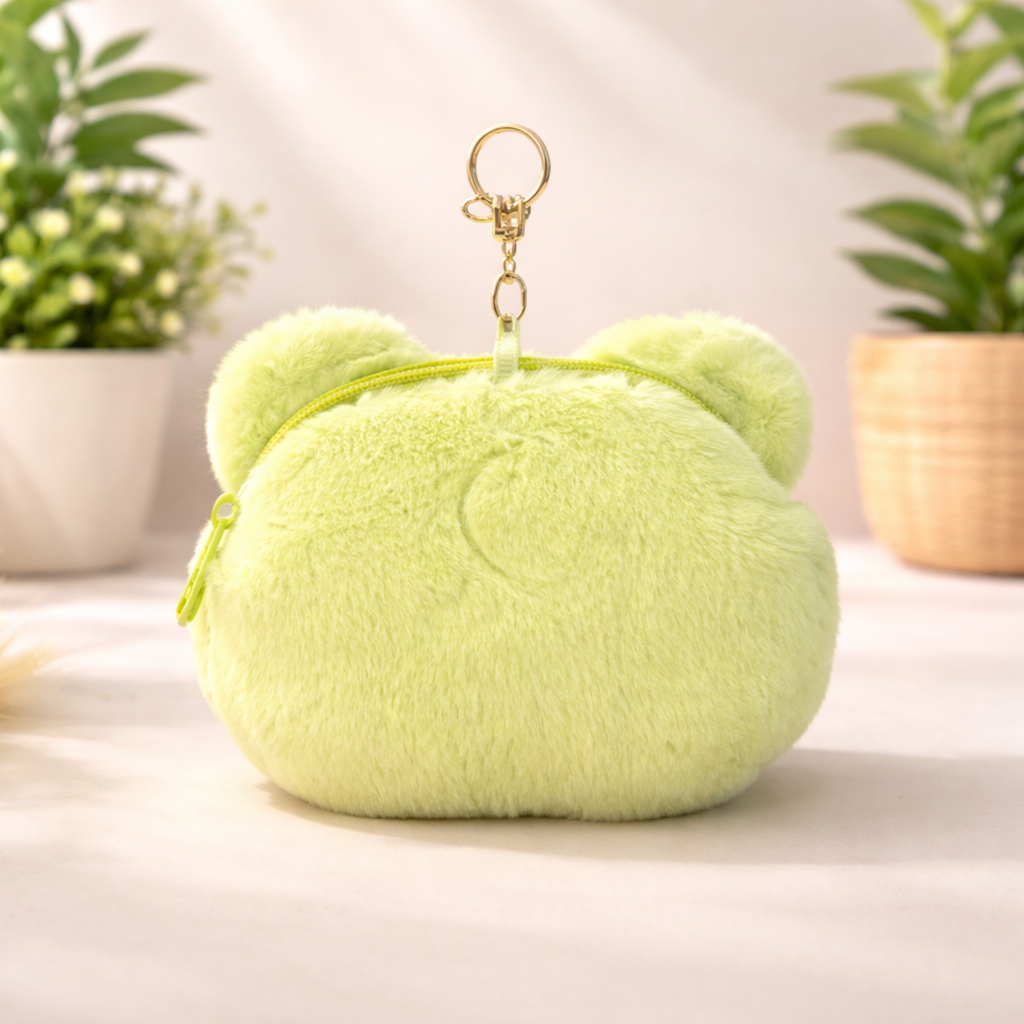 Green Frog Plush Bag Charm with Zipper Pouch