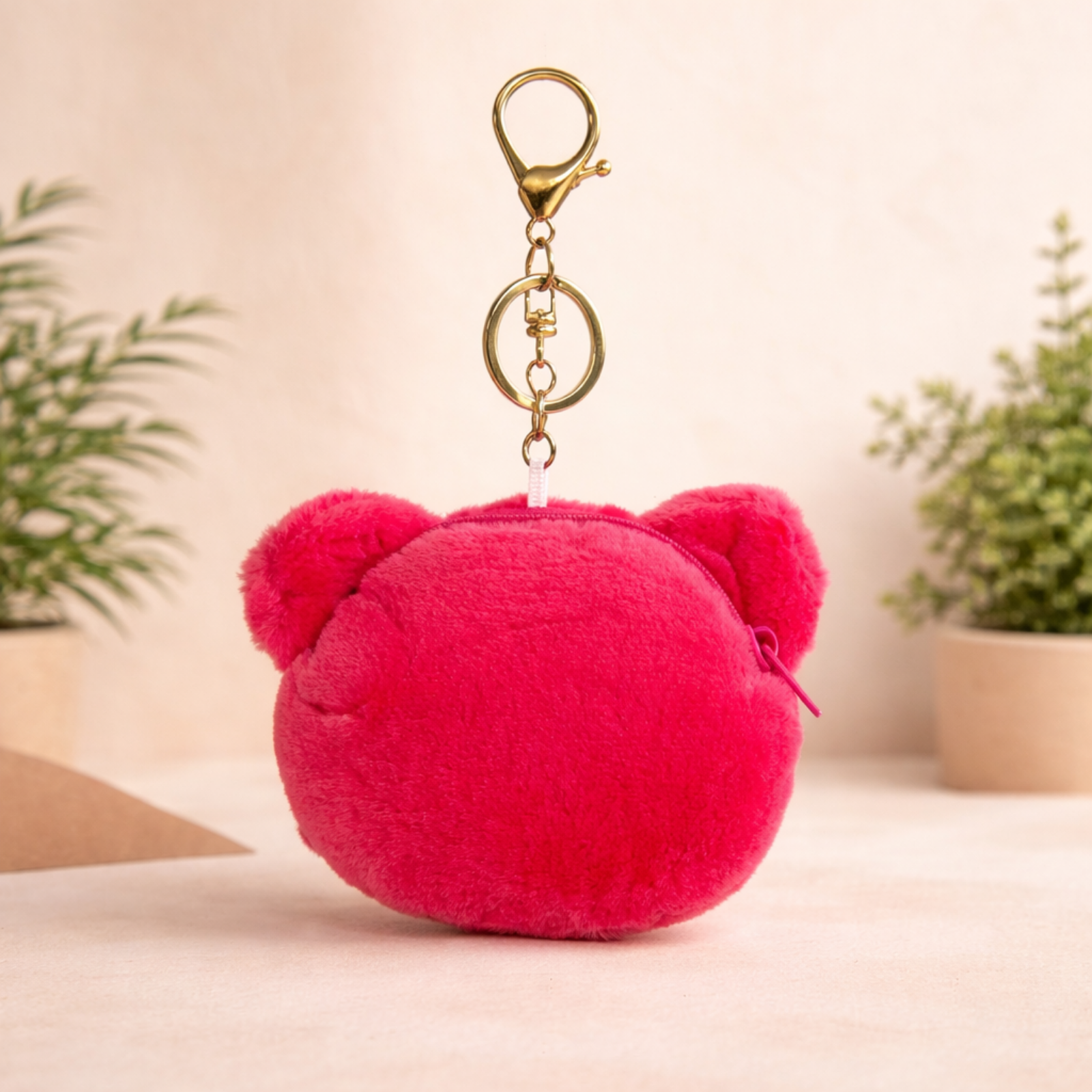 Pink Bear Plush Bag Charm with Zipper Pouch
