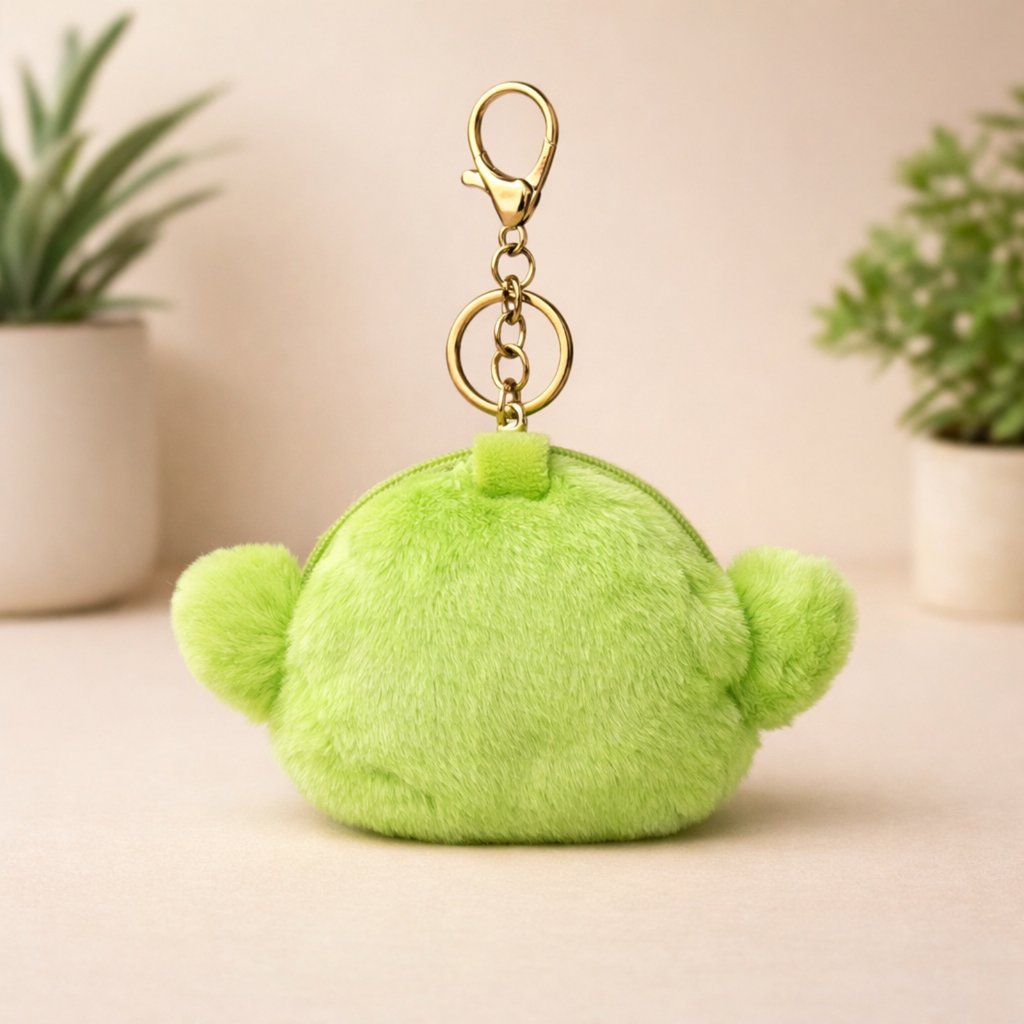 Green Alien Plush Bag Charm with Zipper Pouch