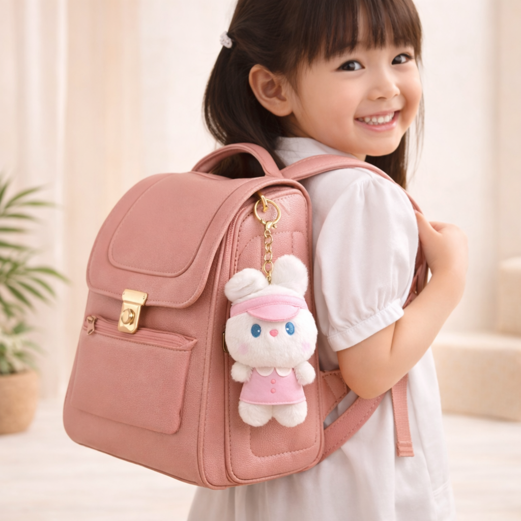 White Bunny Plush Bag Charm with Pink Dress & Headband