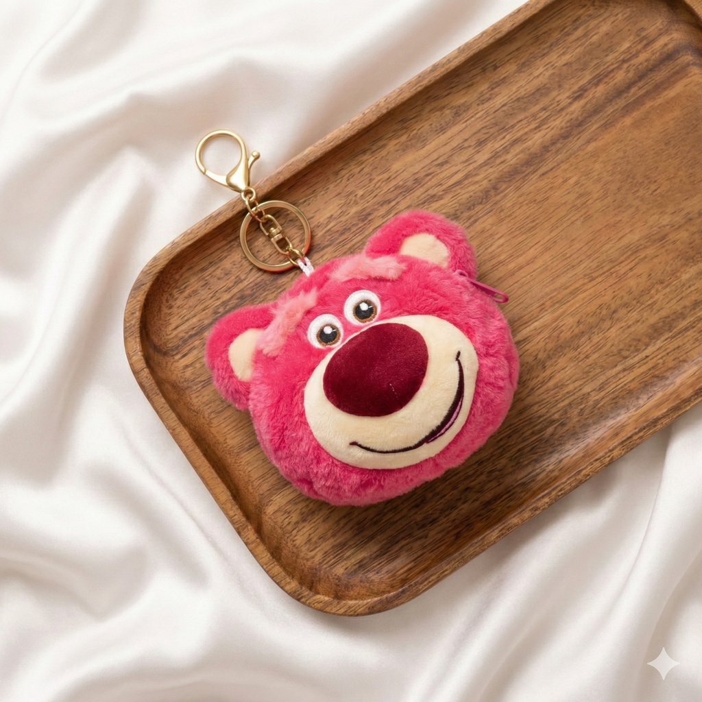 Pink Bear Plush Bag Charm with Zipper Pouch