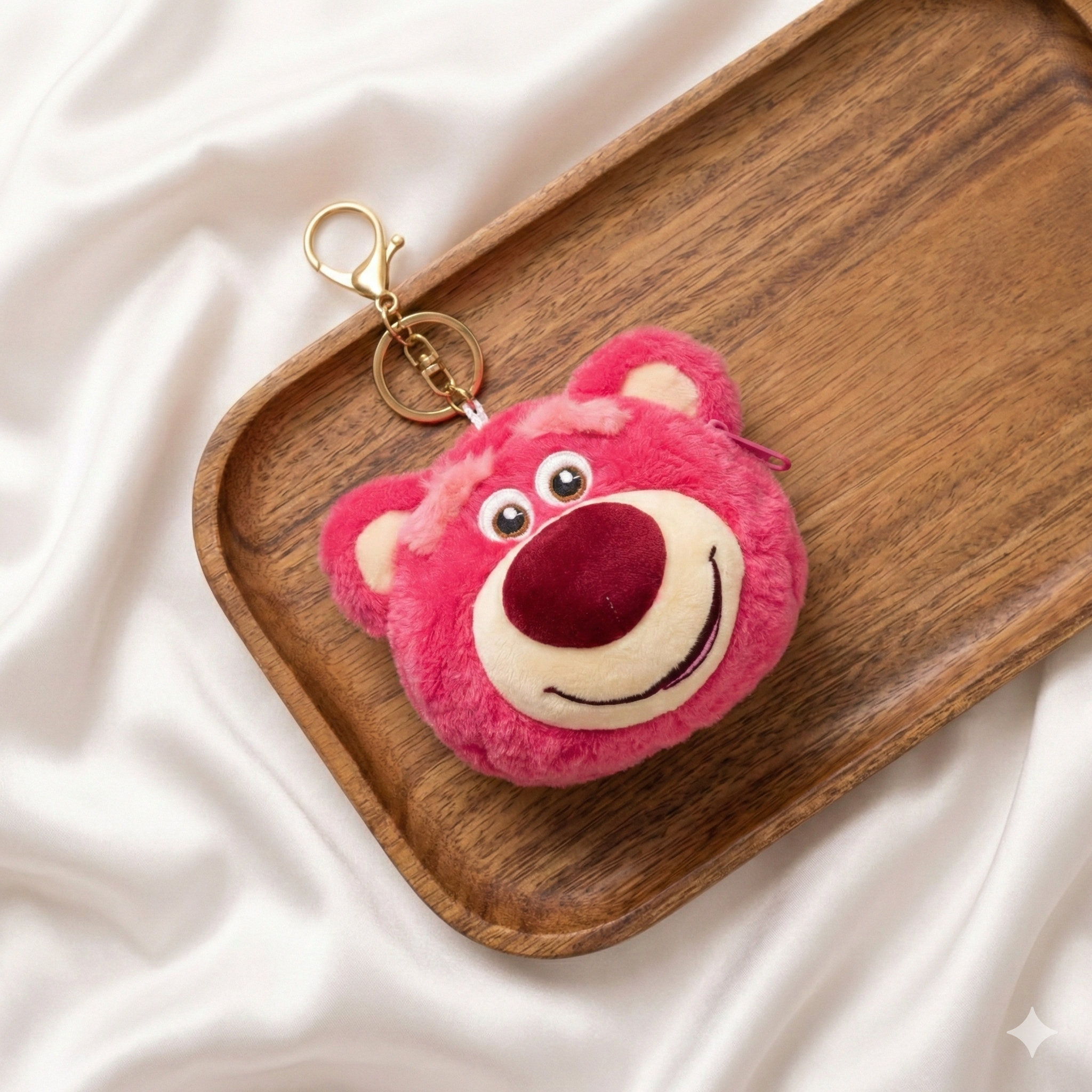 Pink Bear Plush Bag Charm with Zipper Pouch
