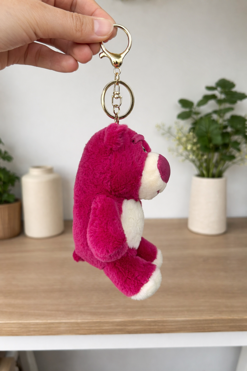 Pink Bear Plush Bag Charm with White Belly