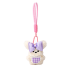 White Teddy Plush Bag Charm with Bow & Checkered Apron