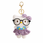 White Cat Plush Bag Charm with Glasses, Bow & Dress