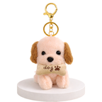 Plush Dog Keychain with Brown Ears & Beige Bone