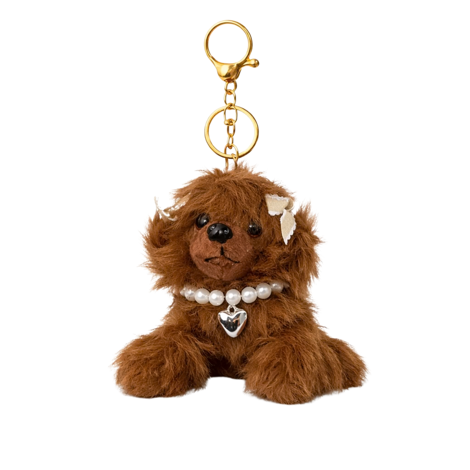Puppy Plush Keychain with Pearl Necklace & Heart Charm