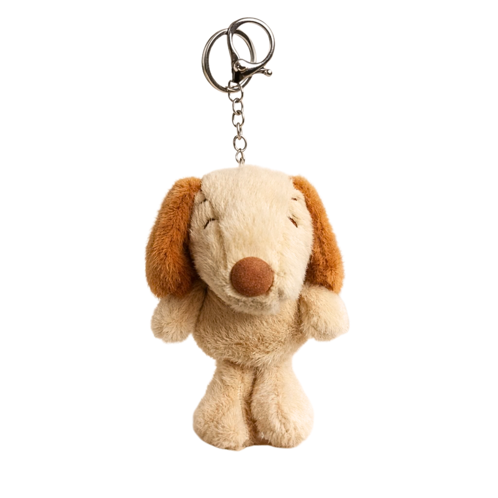 Beige Puppy Plush Keychain with Floppy Brown Ears