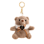 Grey Teddy Bear Plush Keychain with Black Heart Charm