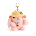 Plush Bunny Keychain with Cream Hat and Green Flower Embroidery