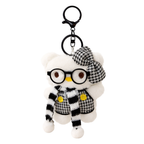 White Cat Plush Bag Charm with a Bow, Glasses & Scarf