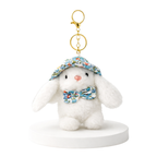 Soft Plush Bunny Keychain with Floral Printed Hat and Bow