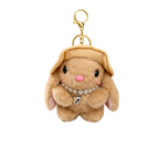Plush Bunny Keychain with Cream Hat and Green Flower Embroidery