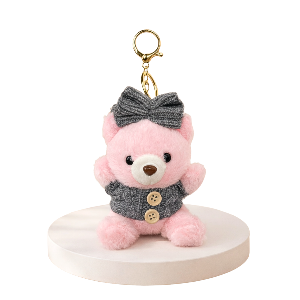 Plush Teddy Keychain with Bow & Sweater