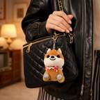 Brown Shiba Inu Plush Bag Charm with Crystal Paw & Scarf