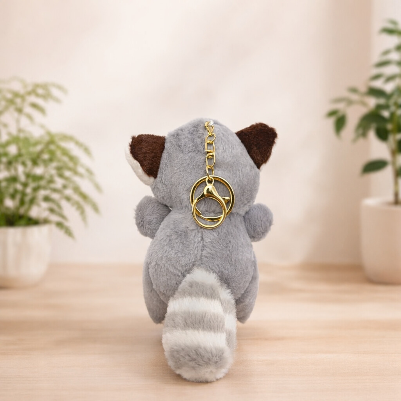 Racoon Plush Keychain with Soft Fluffy Fabric