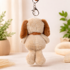 Beige Puppy Plush Keychain with Floppy Brown Ears