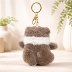 Grey Teddy Bear Plush Keychain with Black Heart Charm